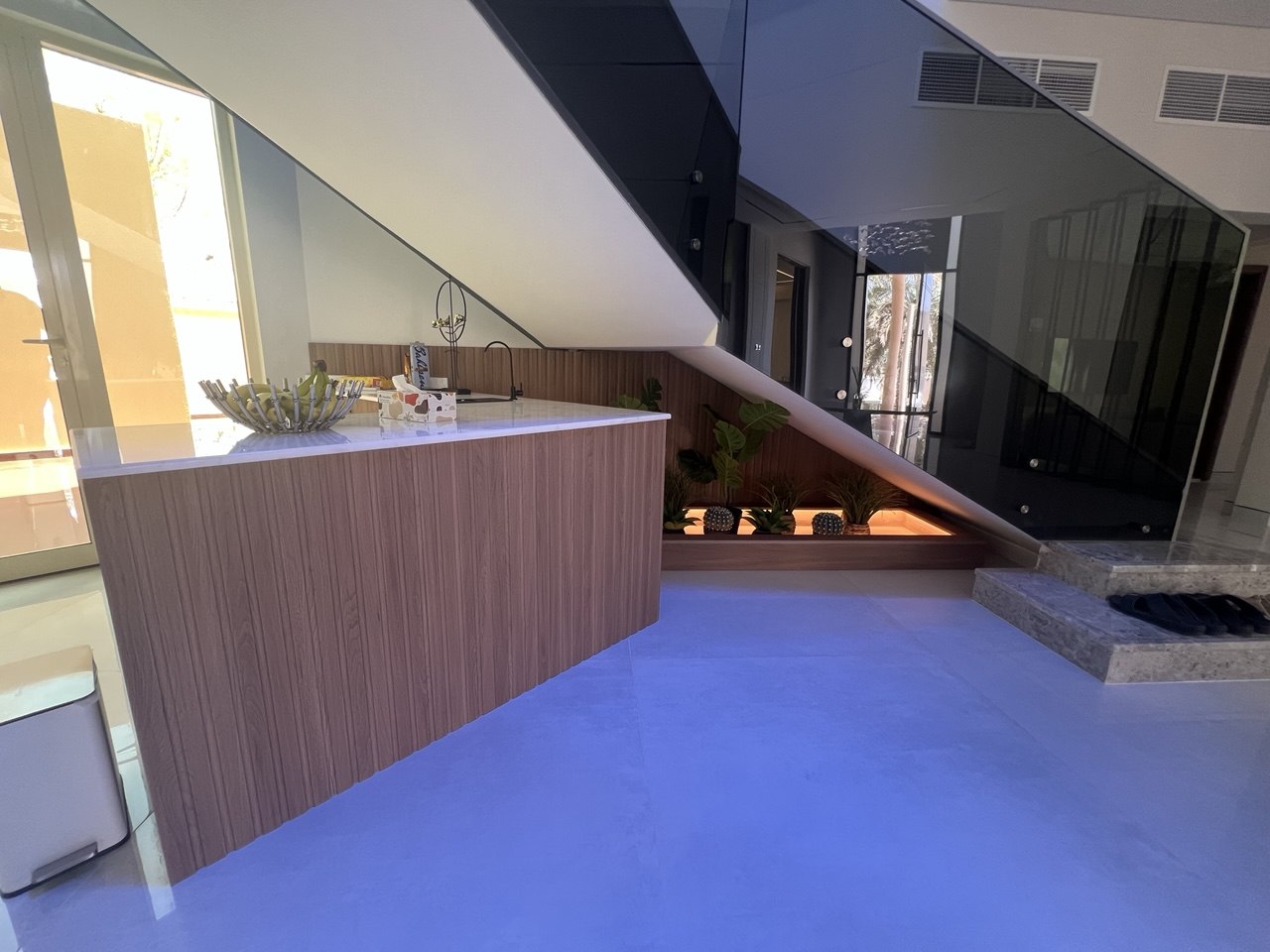 Wood counter and display shelving for a commercial fit-out